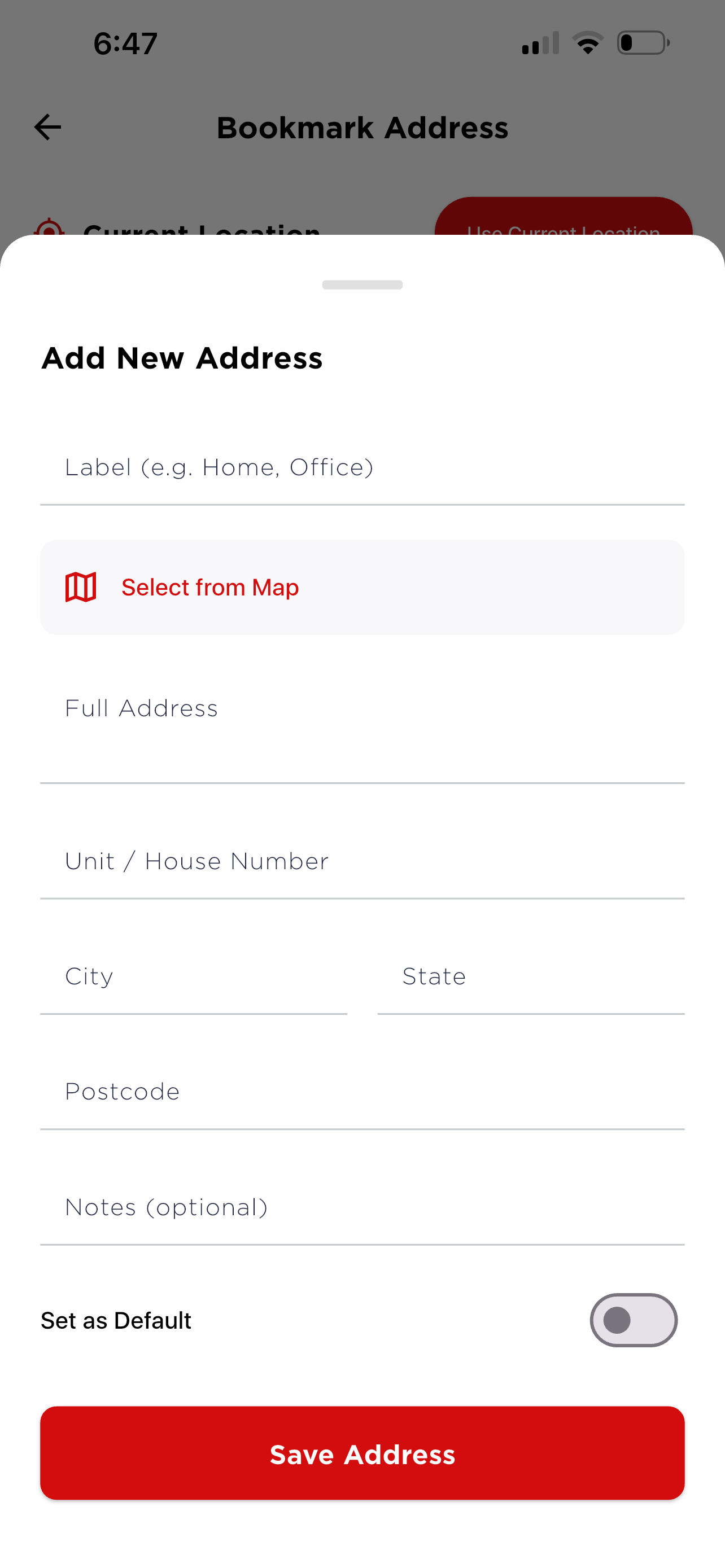 Add New Address form