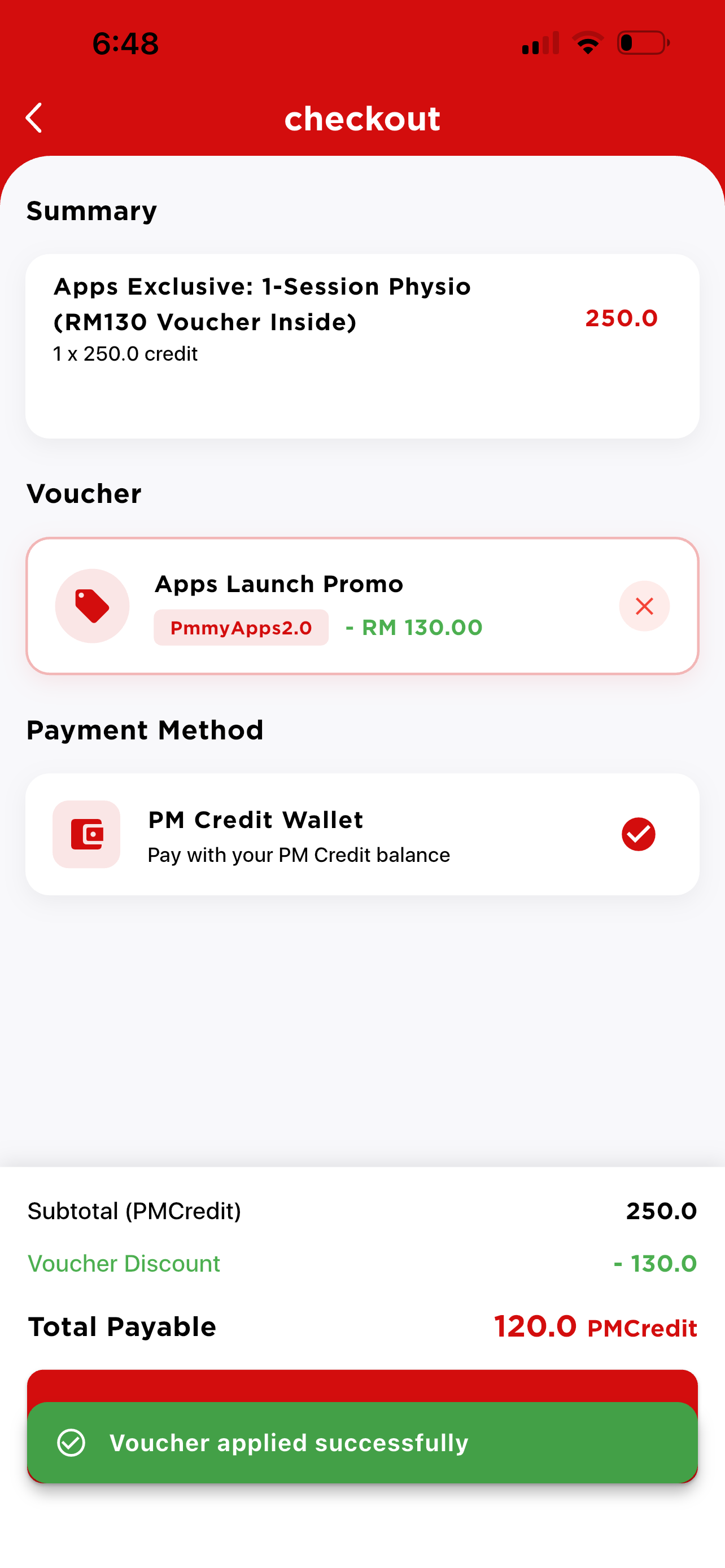 Checkout with voucher applied