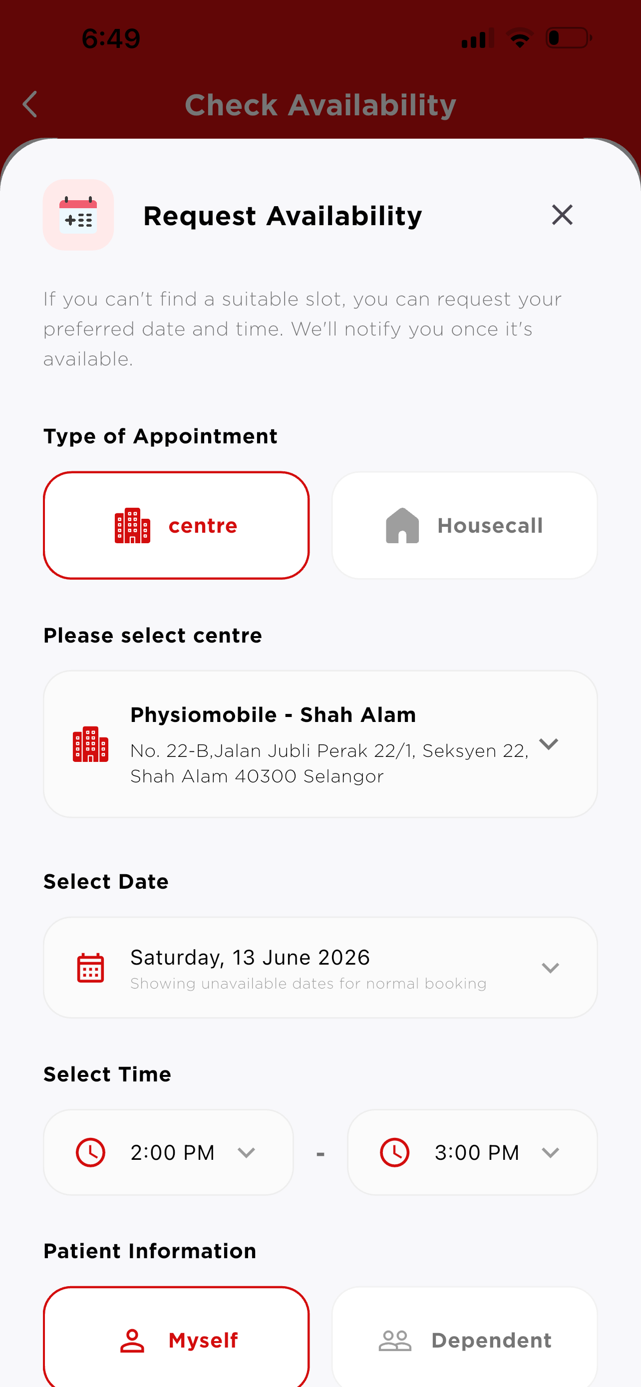 Request Availability form