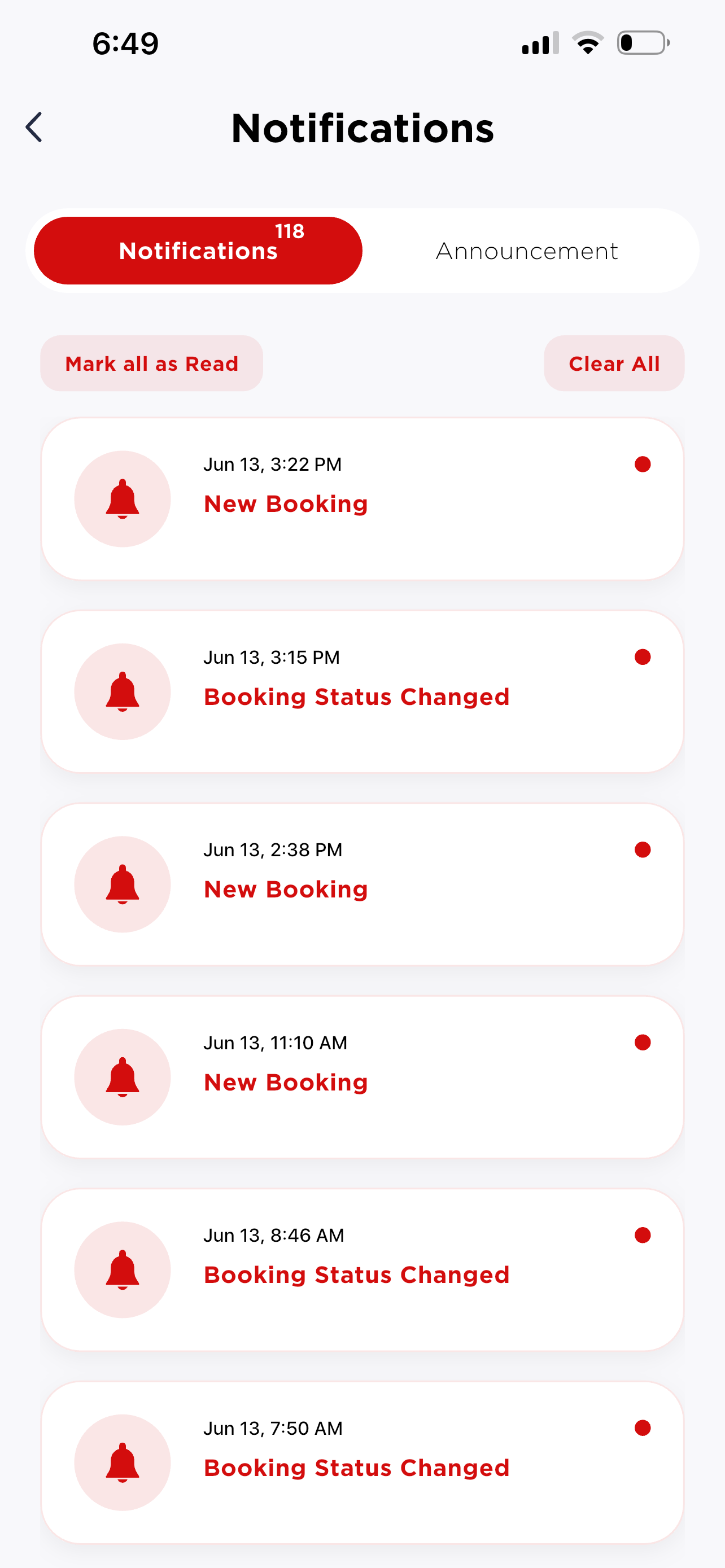 Notifications — booking alerts