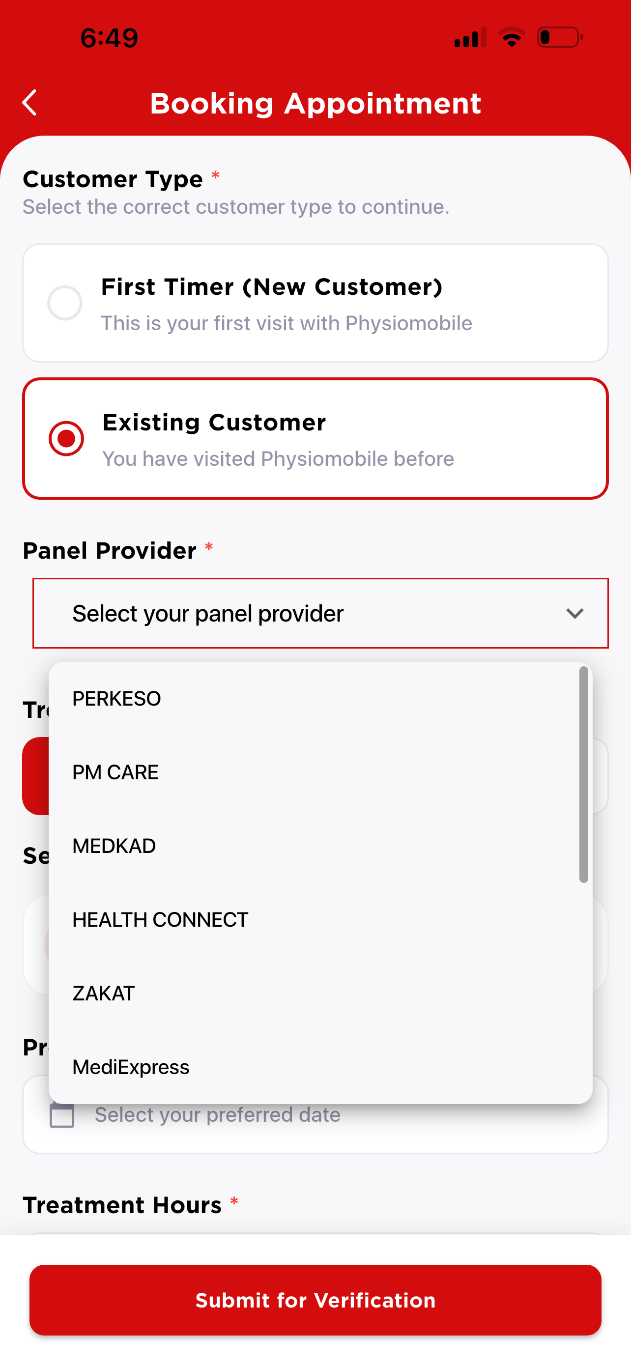 Panel booking — customer type and panel provider
