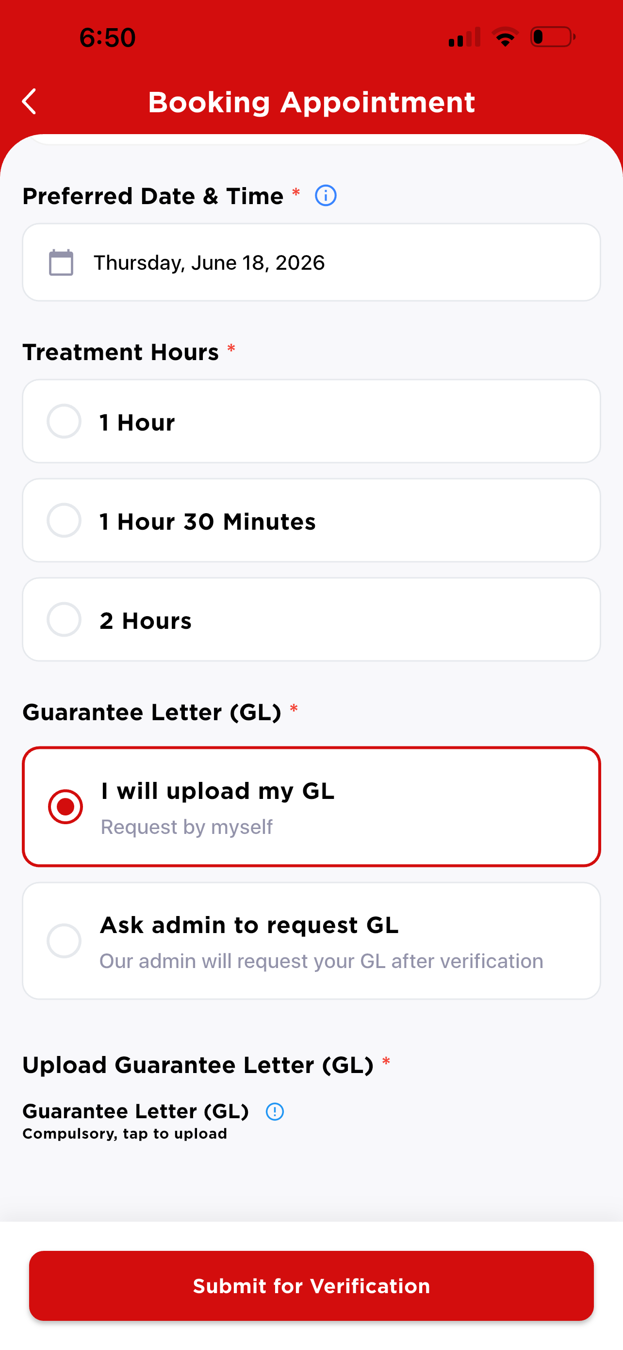 Panel booking — treatment hours and GL upload