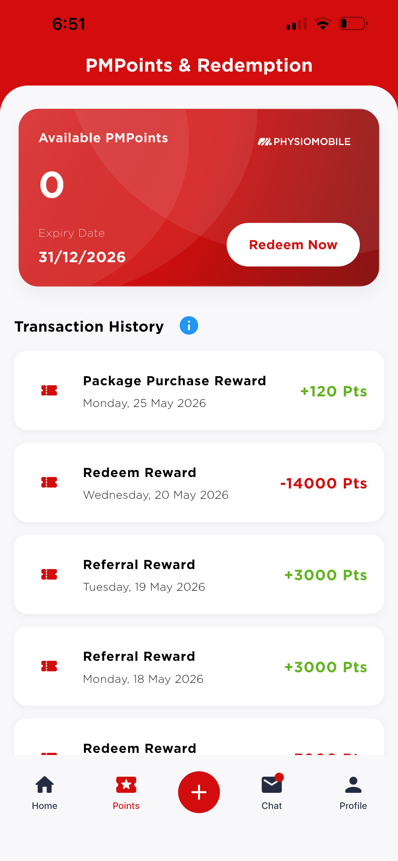 PMPoints — balance and transaction history