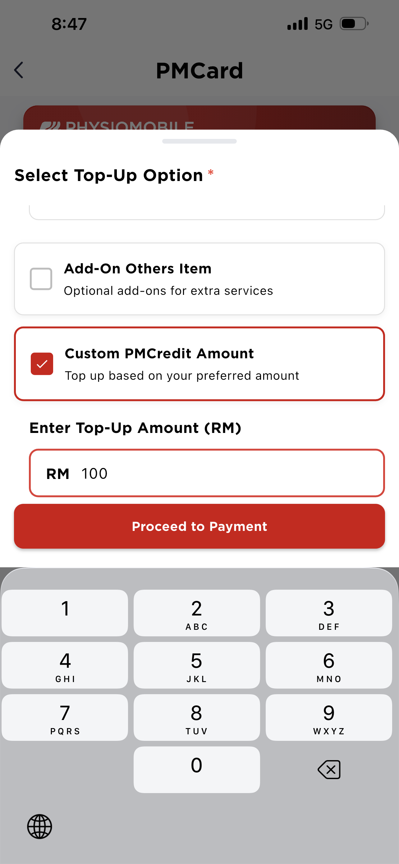 Custom top-up amount