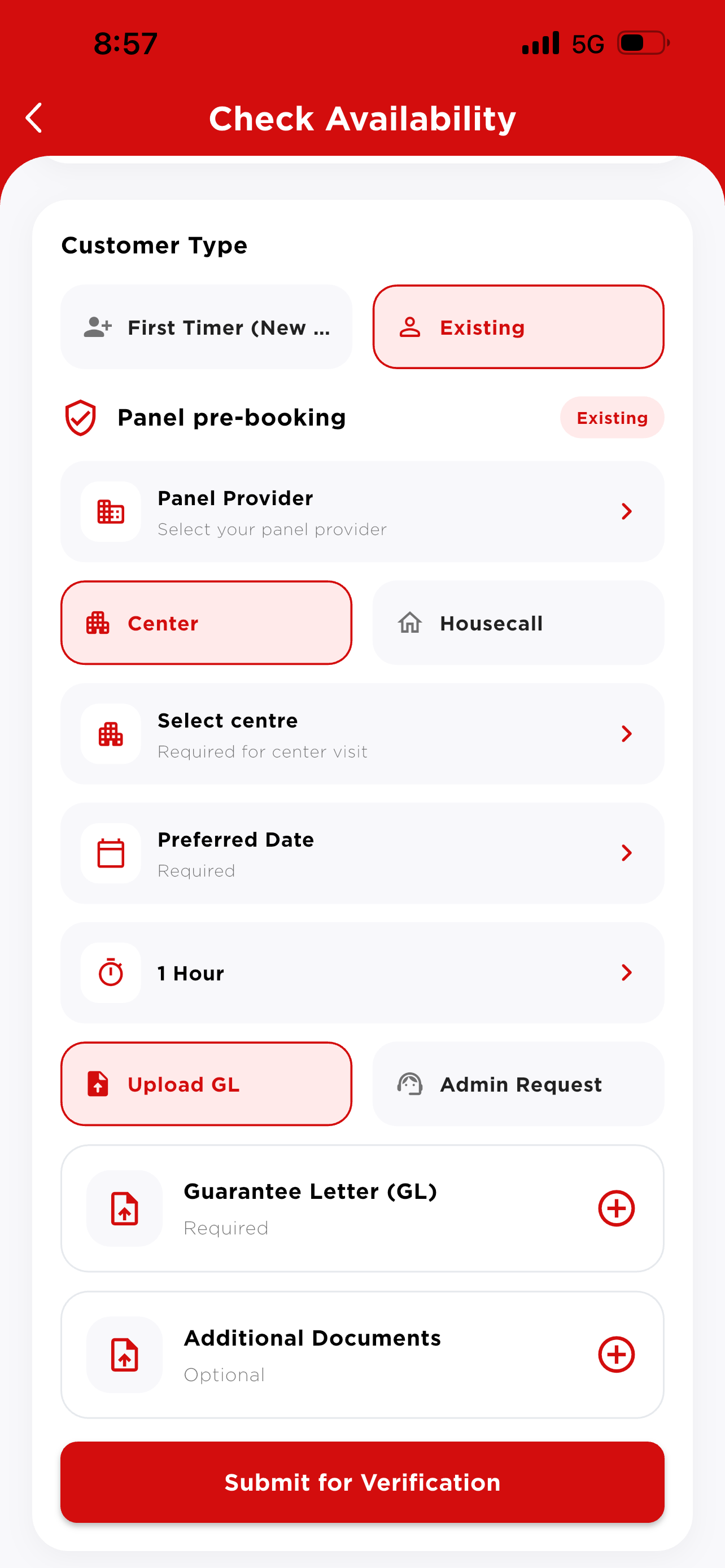 Panel pre-booking form
