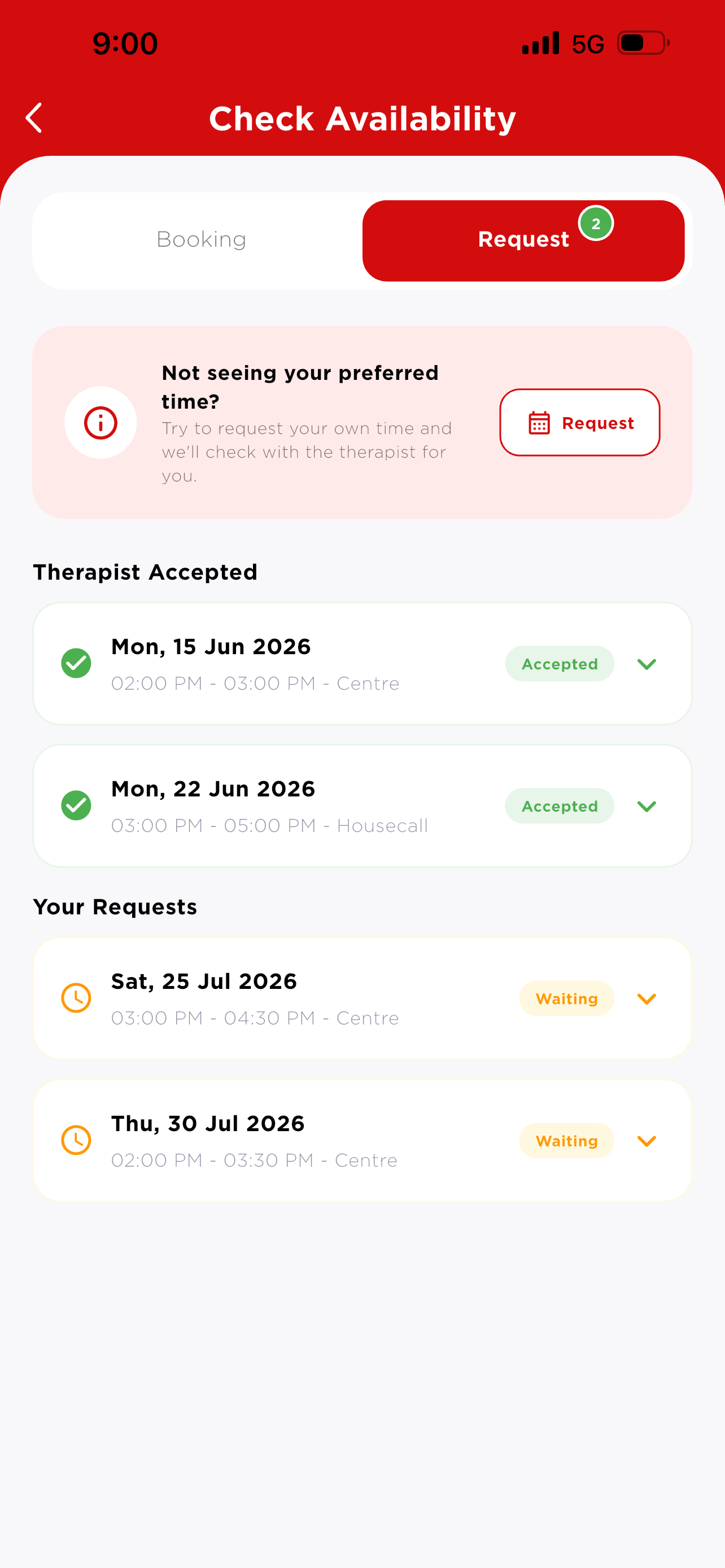 Request tab — Accepted / Waiting
