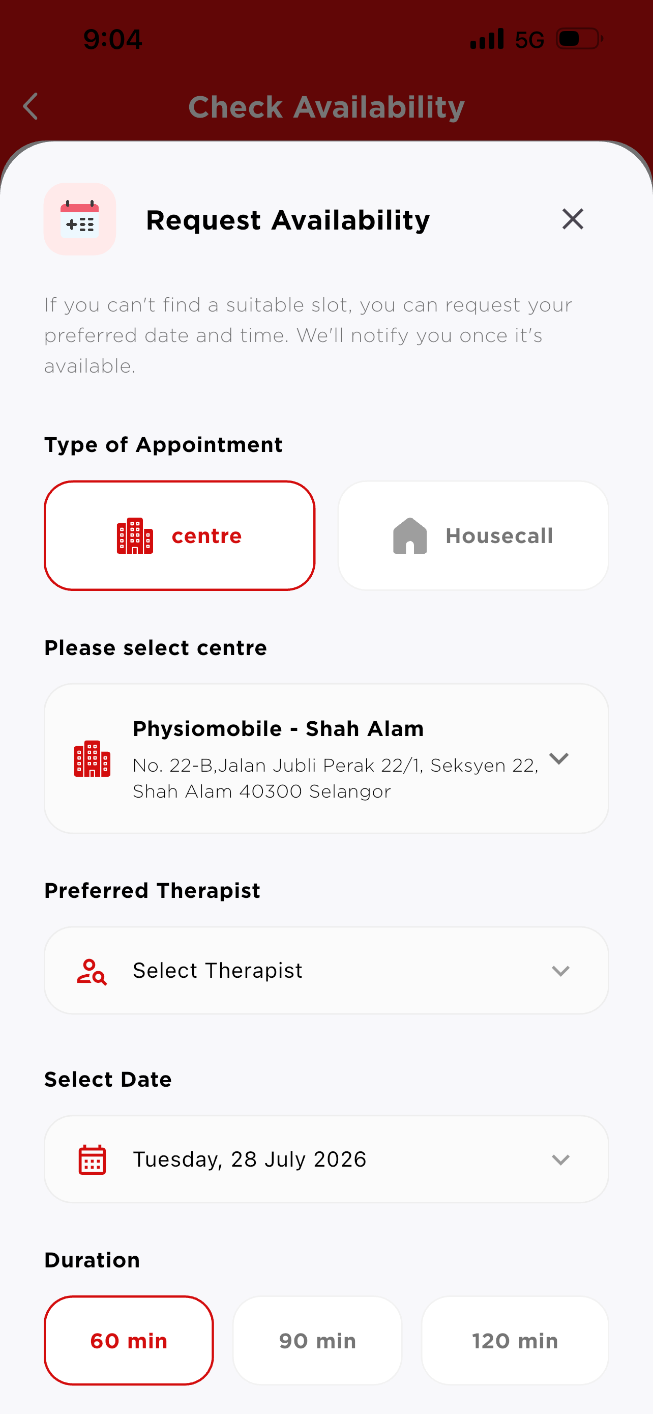 Request Availability form