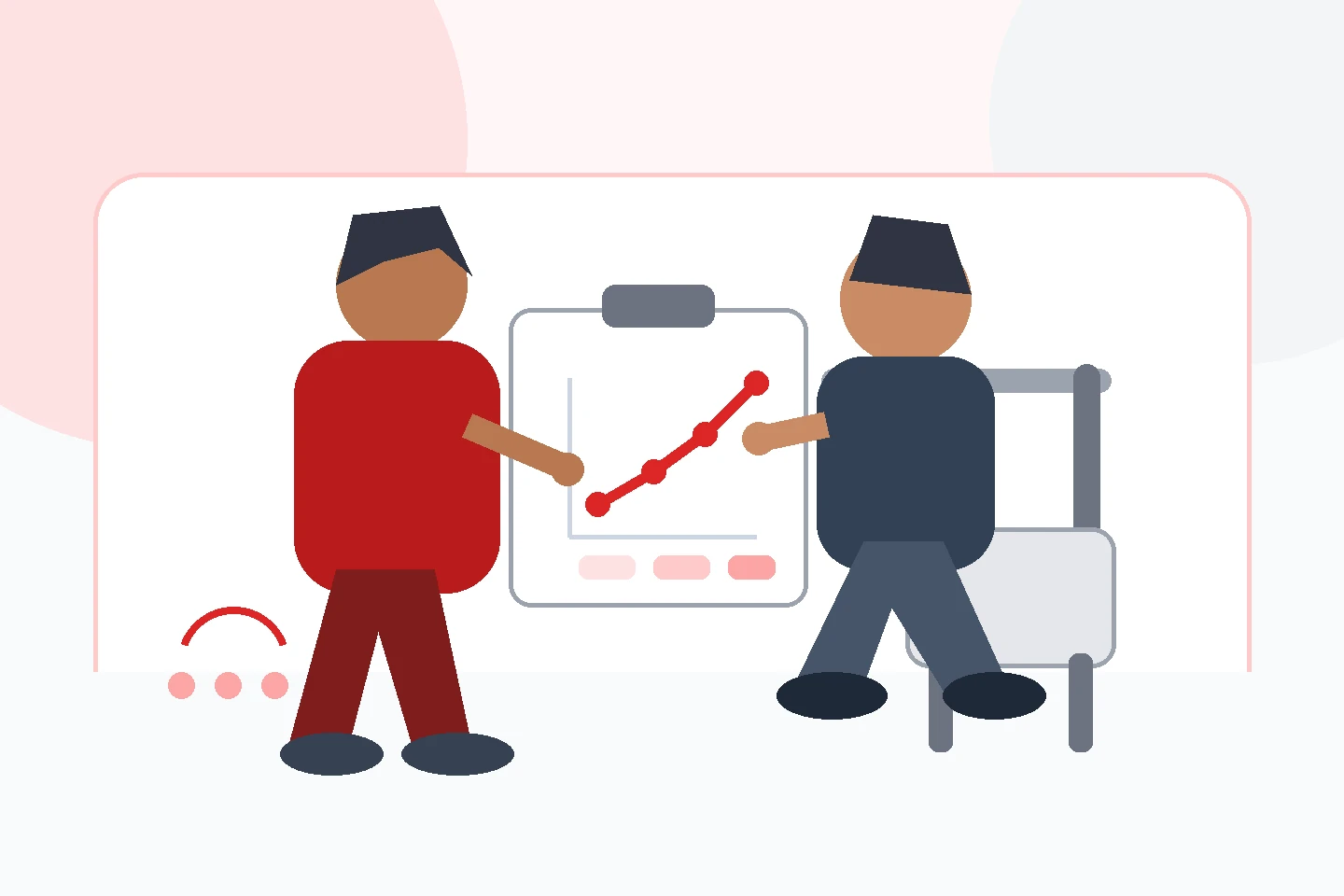 Ilustrasi editorial asli ahli fisioterapi dan pesakit menyemak kemajuan fungsi yang boleh diukur bersama-sama