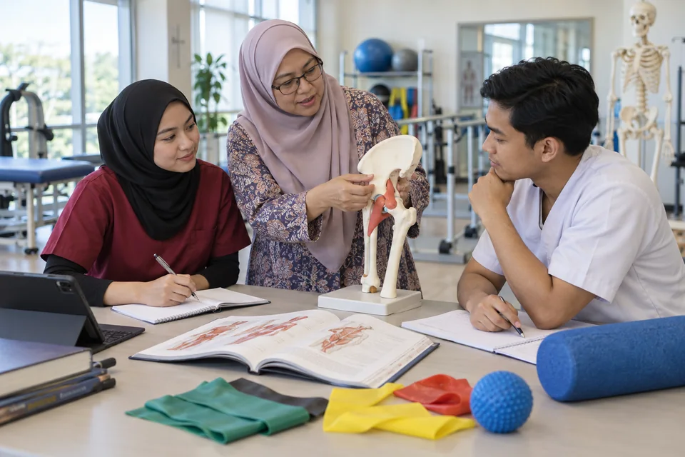Gambaran janaan AI pendidikan fisioterapi antara generasi; bukan foto arkib
